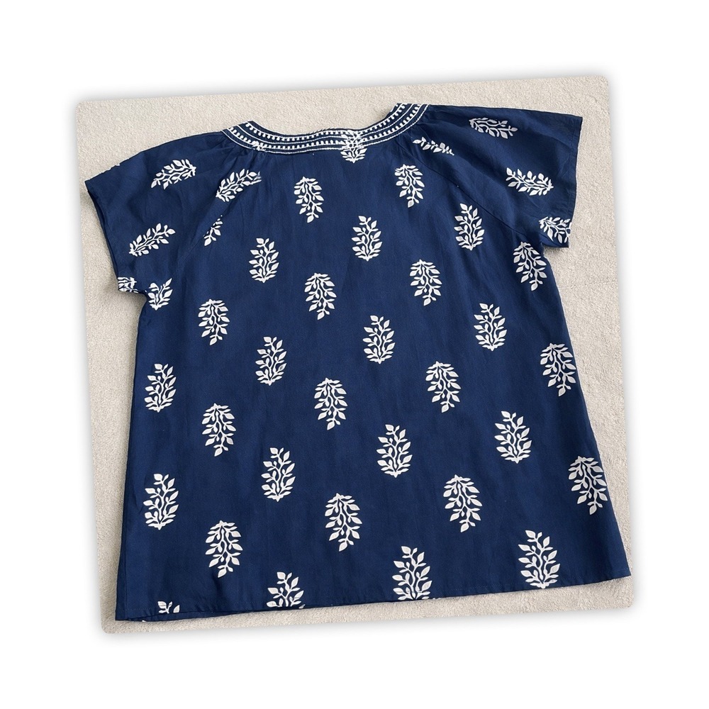 THML Women's Medium Blue Boho Tunic Top 100% Cotton Tassel Tie Neck Embroidered - Picture 3 of 8